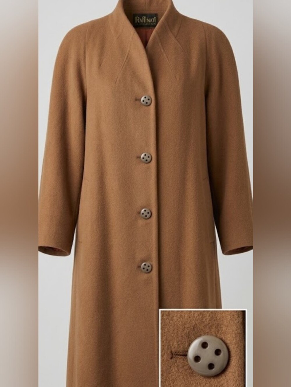 Vintage 80's Camel Wool & Cashmere Single-Breasted Long Trench Coat (L/XL) Lux